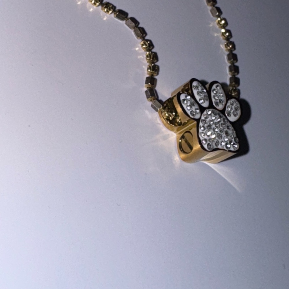 14k Yellow Gold Vermeil Paw Urn Pendant, Keepsake Urn for pets, Pet Ash Holder - Picture 5 of 7